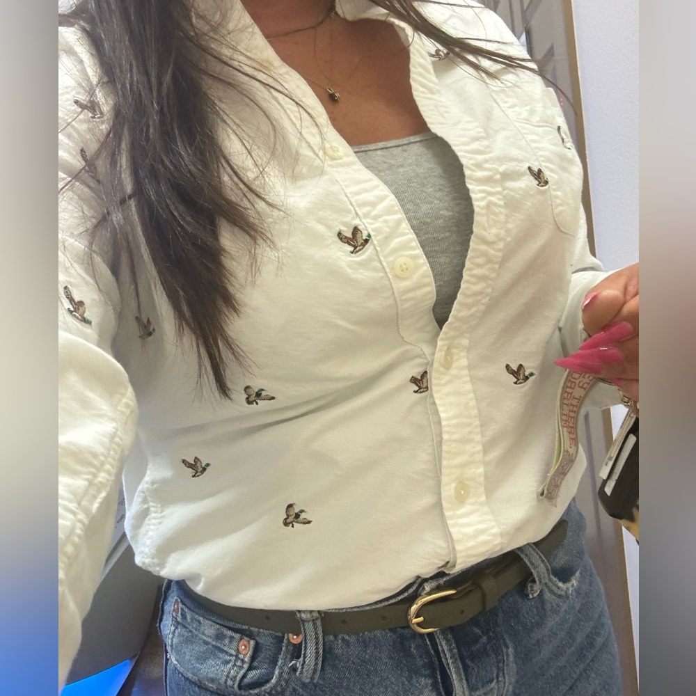 Embroidered White Button-Up Shirt
